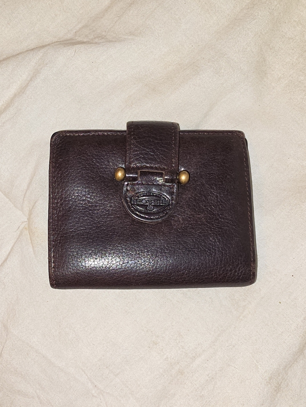 Fossil Dark Brown Leather Wallet with Branded Metal Snap